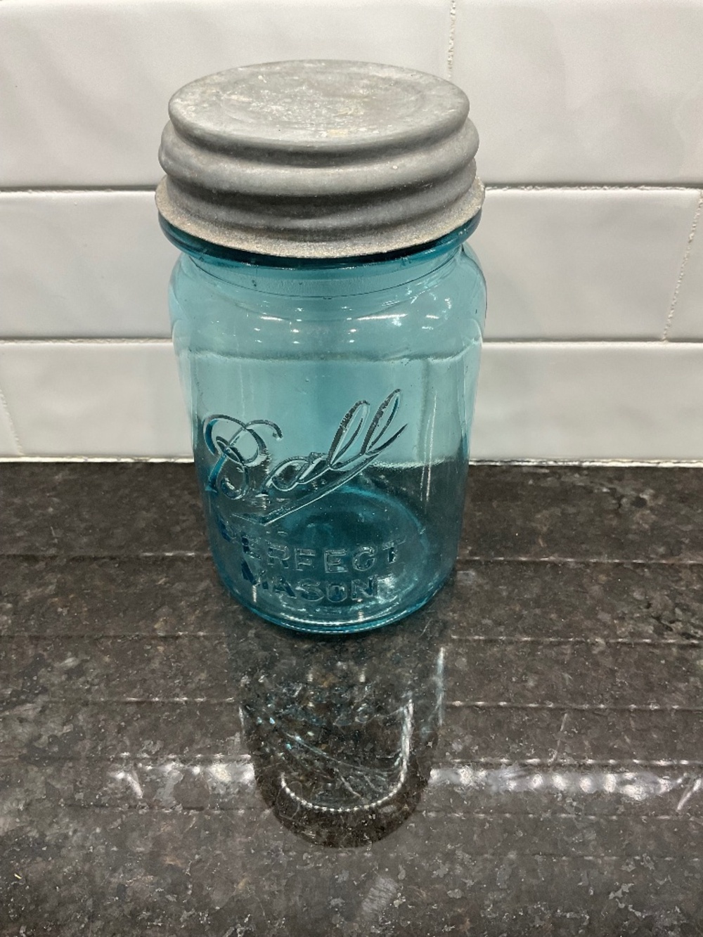 Mason Blue Glass Jar Bottle with Metal Lid